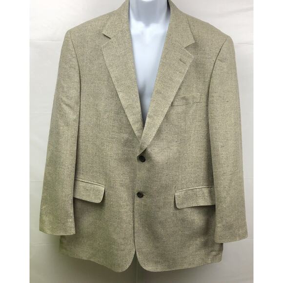 Salive Row Sport Coat Men 43R Beige Tweed 100% Silk 2-Button Lined Blazer